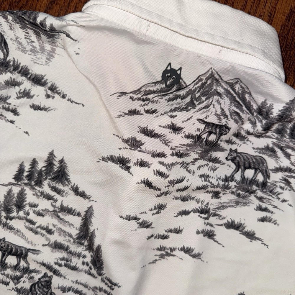 Greyson Wolf Toile Forrest Performance Polo‎ Men's M White Black St Ives Stretch - Picture 5 of 8